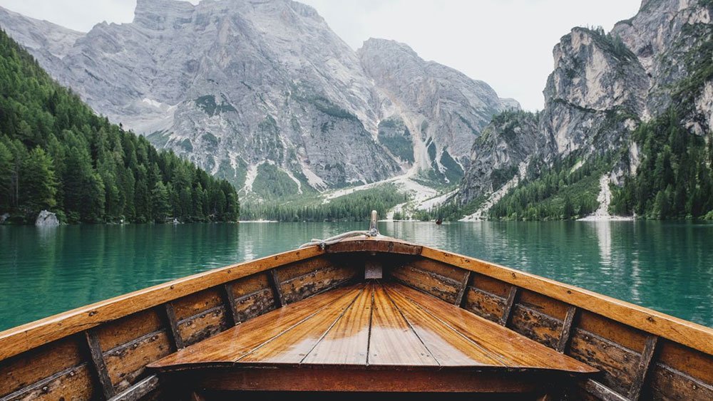 View from a wooden rowboat on Lake Braies